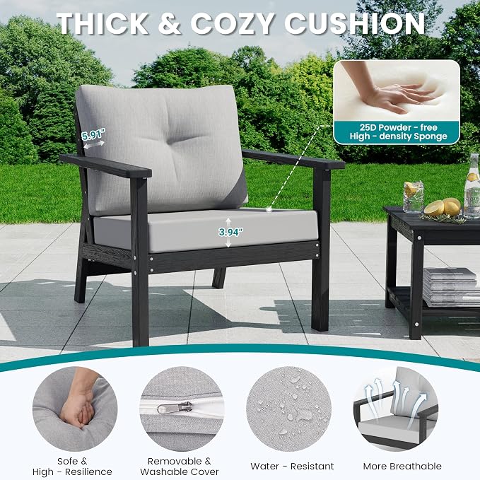 6-Piece HDPE Patio Furniture Set, Outdoor Sectional Sofa Set, All Weather - Image 5