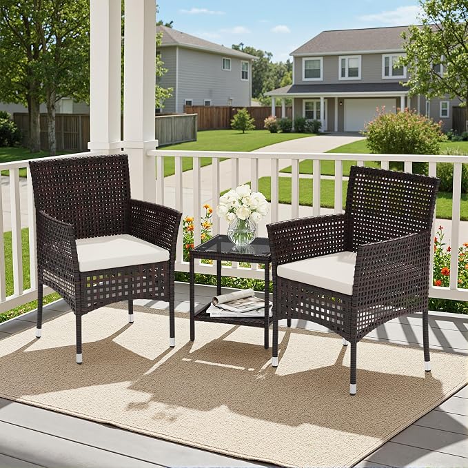 Devoko Outdoor 3 Piece Patio Furniture Set Wicker Chairs - Image 7