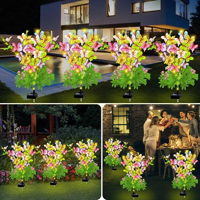 Solar Garden Lights Outdoor Waterproof, 4 Packs Solar Swaying Butterfly Lights - Image 3