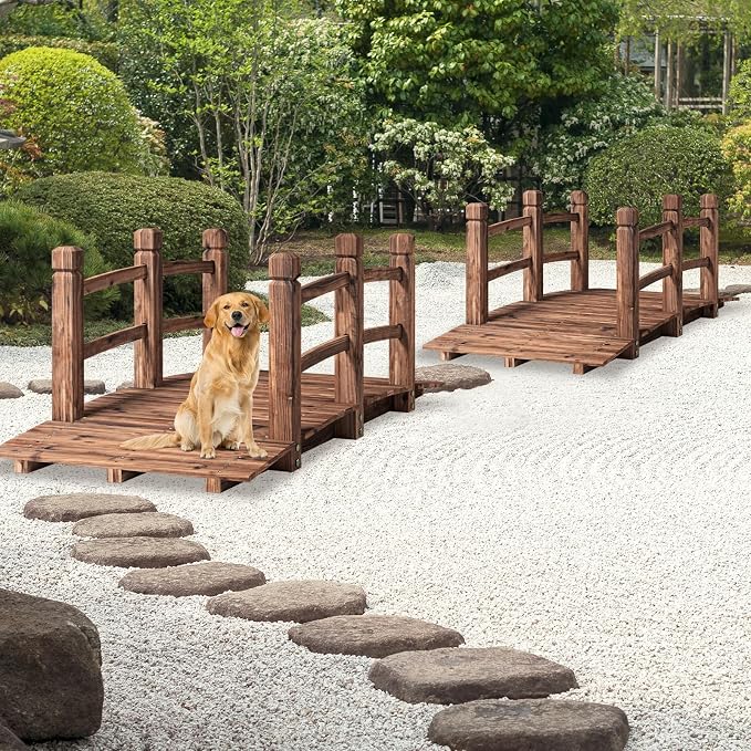 Wooden Garden Bridge, Outdoor Arched Walkway - Image 4