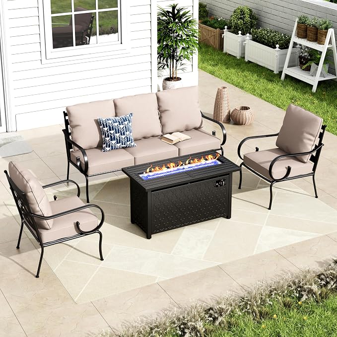 MFSTUDIO 5 Seats Large Metal Patio Conversation Sets, 4 Pieces Outdoor by MFSTUDIO