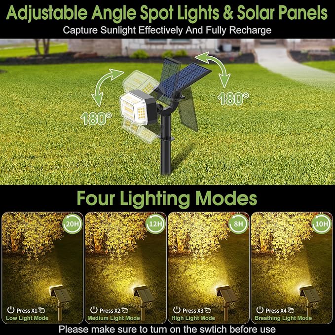 Solar Spot Lights Outdoor, 102 LED Solar Garden Yard Spotlight Waterproof - Image 4