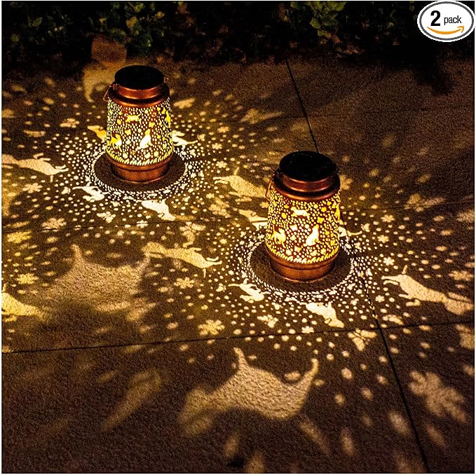 2 Pack Dog Outdoor Solar Hanging Lanterns Waterproof LED Solar Lights Metal by TIGGSY