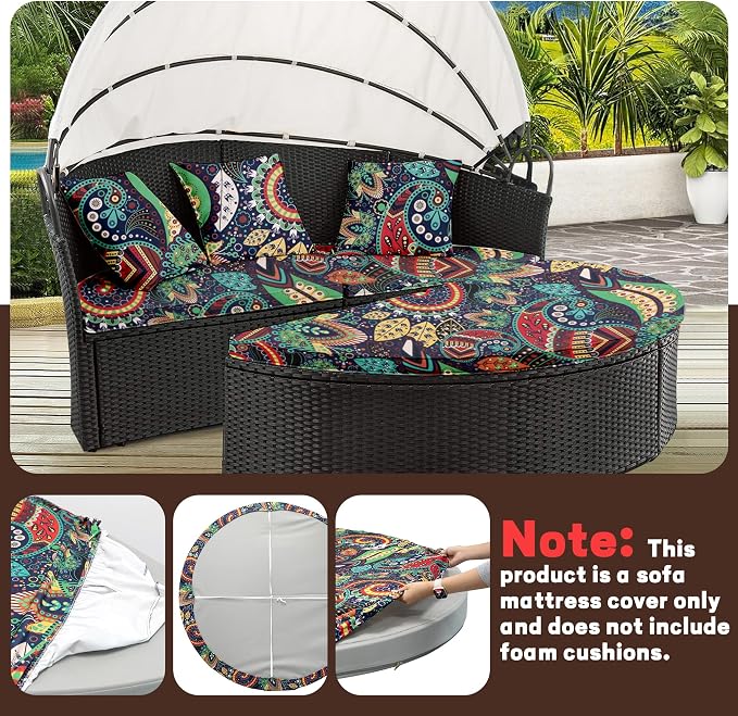 66" Round Daybed Cushion Cover & 3 Pillow Covers Set - Image 6