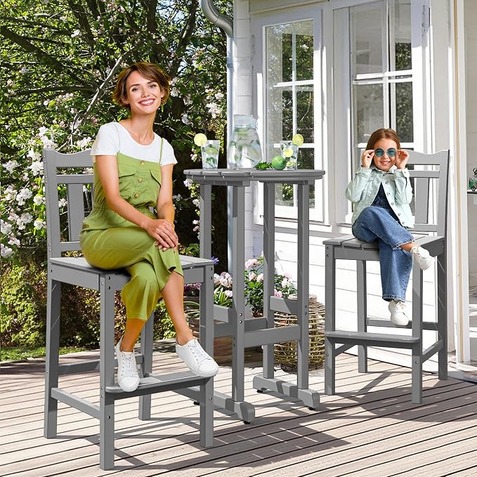 nalone Outdoor Bar Stool, HDPE Tall Adirondack Chair Bar Chair, Weather - Image 8