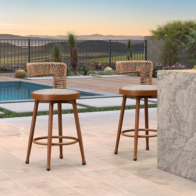 PURPLE LEAF Outdoor Swivel Counter Height Stool Bar Stools Set of 2 Metal - Image 9