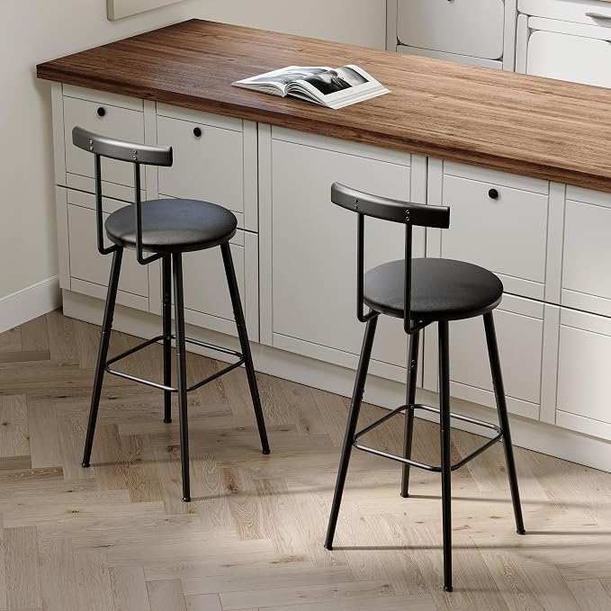Bar Stools, Bar Chairs with Backrest and Footrest, Industrial Counter Stools - Image 2