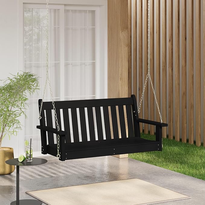 COSTAELM Paradise Outdoor Patio HDPE Hanging Front Porch Swing Bench - Image 2