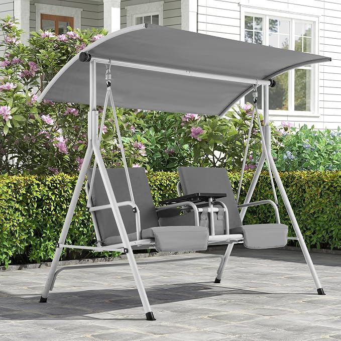 HOMREST 2 Seat Outdoor Porch Swing, Patio Swing by HOMREST