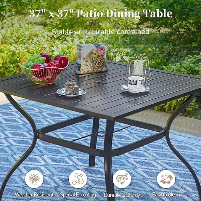 5 Piece Patio Dining Set for 4, 37”x37” Square Table - Image 6