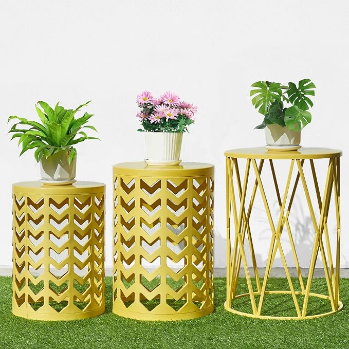 Nesting Side Table Set of 3 Decorative Round Garden Stools by HFHOME