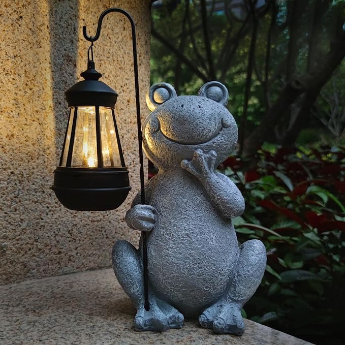 Frog Solar Garden Statues, Resin Frog Figurine Decorations - Image 4