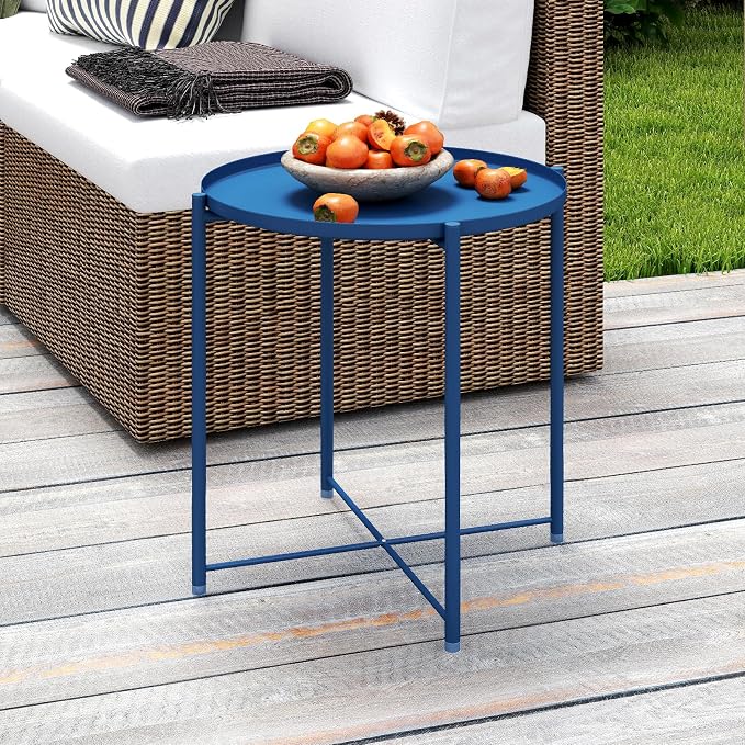 HollyHOME Round Metal Side Table, Outdoor Small Folding Accent Stand - Image 7