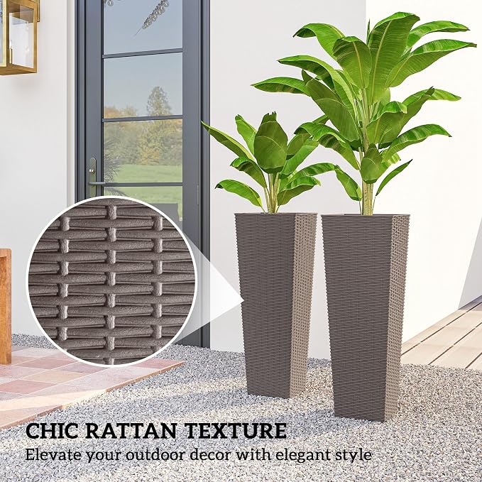 Outsunny 32 Inch Tall Planters for Outdoor Plants, Stackable Tapered Planters - Image 5