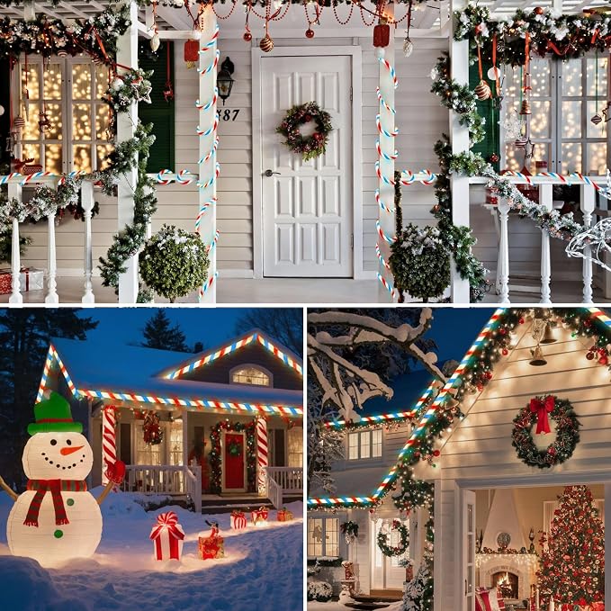 Jnaurb Christmas Candy Cane Lights, 33ft 240 LED Connectable White & Red & Blue - Image 8