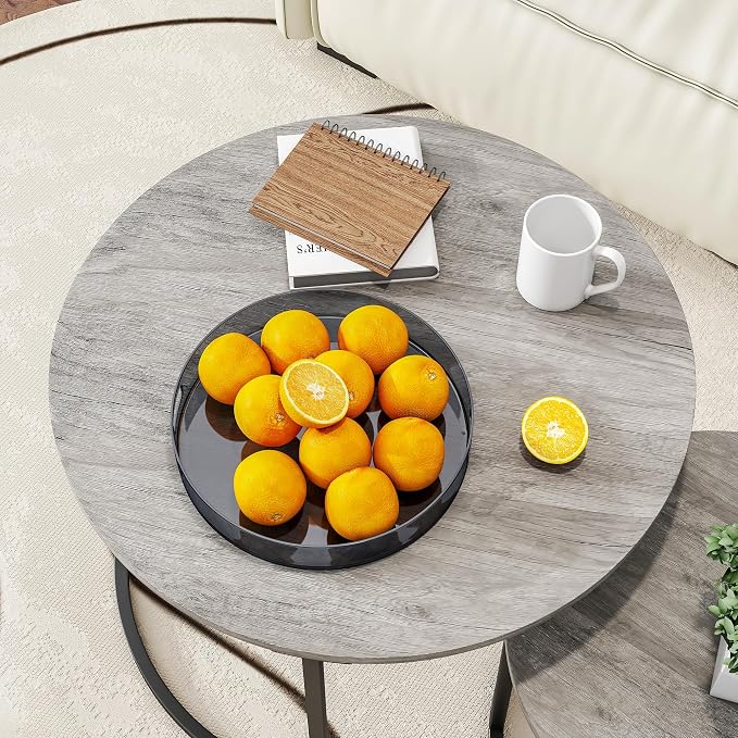 HOJINLINERO Round Coffee Table, Nesting Coffee Table Set of 2, Center Tables - Image 6