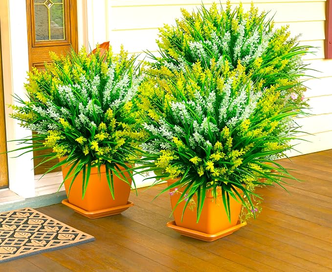Artificial Plants Outdoor, Lavender Artificial Flowers Plastic Fake Faux - Image 2
