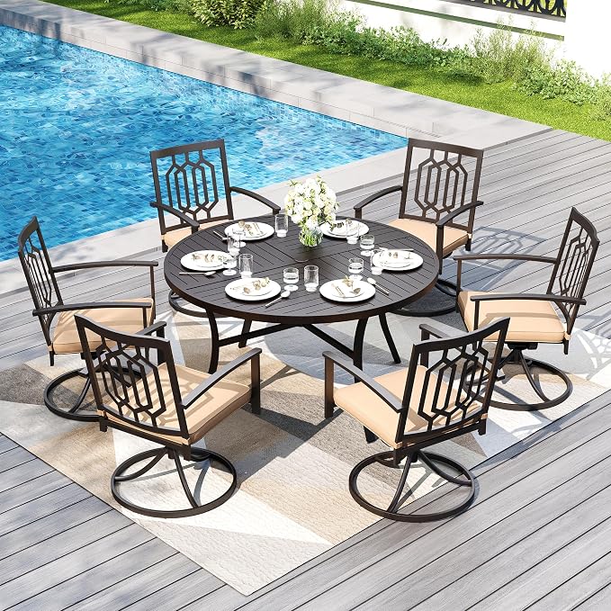 PHI VILLA 7 Pieces Round Outdoor Dining Set - Image 2