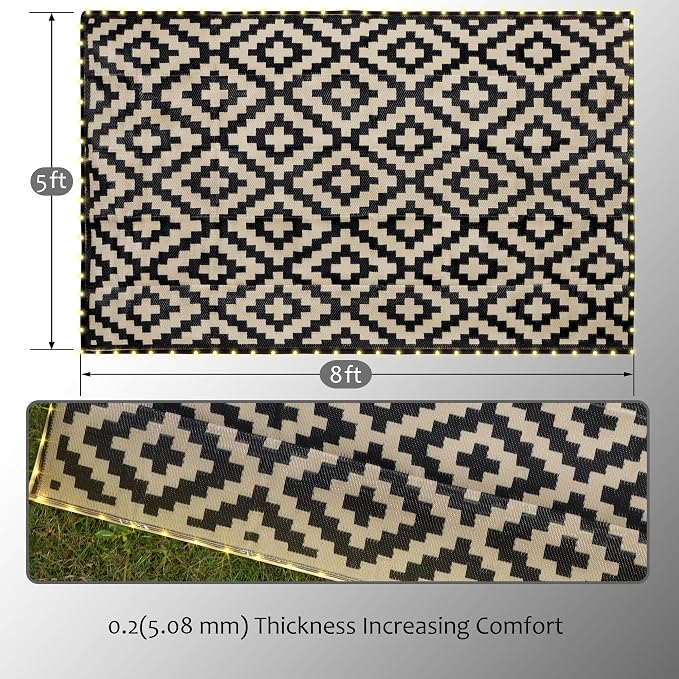 SAND MINE Reversible Mats with Led Strip Lights, Plastic Straw Rug, Modern Area - Image 2