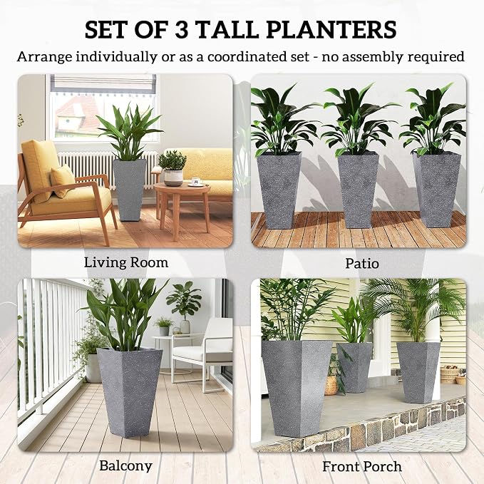 Outsunny 28 Inch Tall Planters for Outdoor Plants, Stackable Tapered Large - Image 4