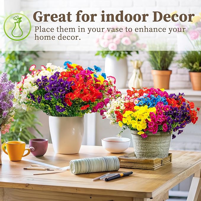 16PCS Artificial Fake Flowers for Outdoors/Indoors, Faux Silk Colorful Morning - Image 5