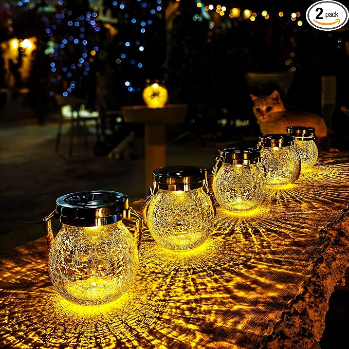 Cooo Christmas Gifts 2 Pack Solar Lanterns Waterproof Outdoor Heavy Crackle by Cooo