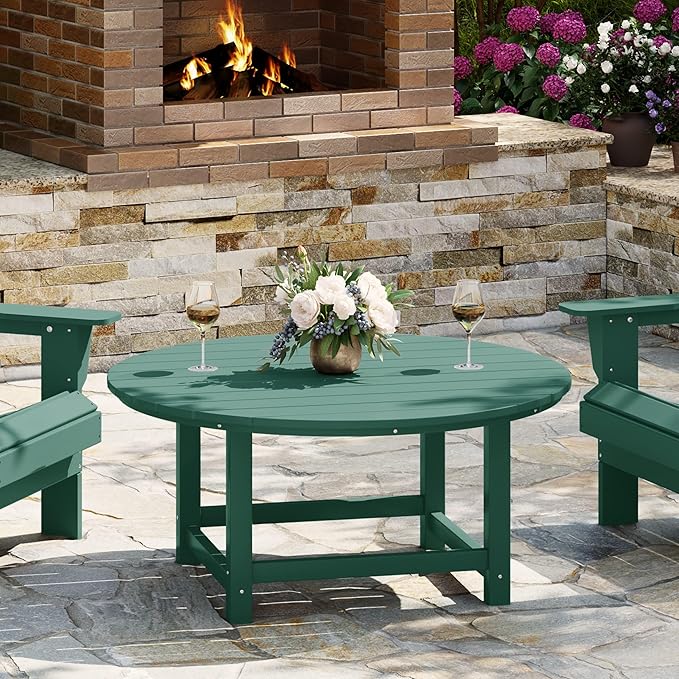 WestinTrends Malibu Low Outdoor HDPE Round Patio Coffee Table, Dark Green by WestinTrends