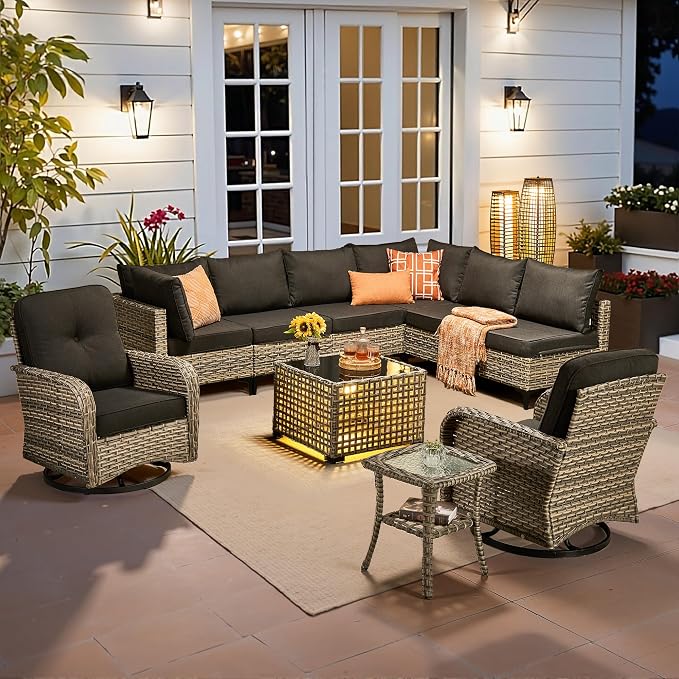 Outdoor Sectional Patio Furniture Set, 10 Pieces Wicker Conversation Sets L by CAODOCPatioFurniture