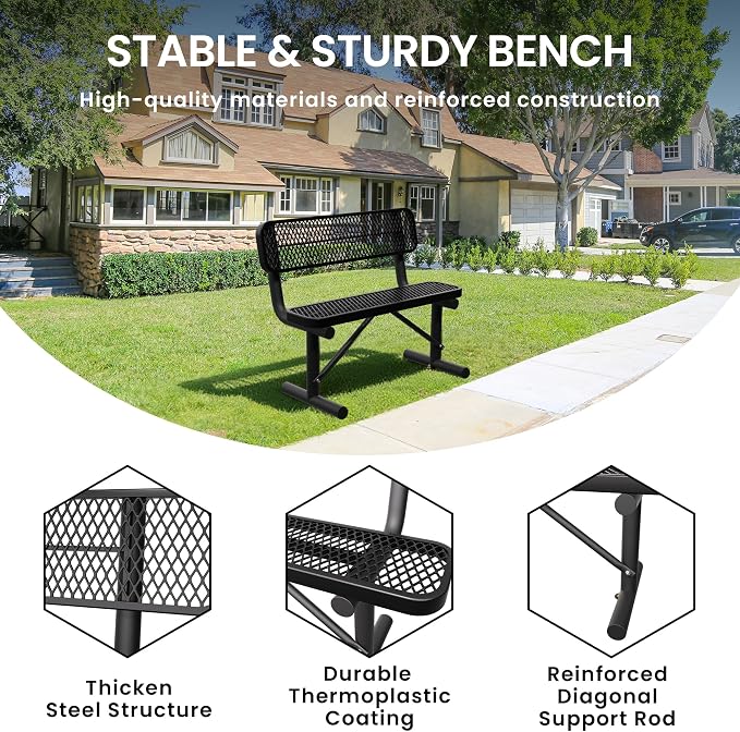 4 Feet Heavy Duty Metal Park Bench - Image 4