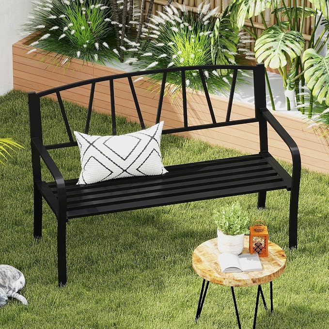 Tangkula Metal Patio Park Bench, Outdoor Garden Bench Loveseat - Image 4