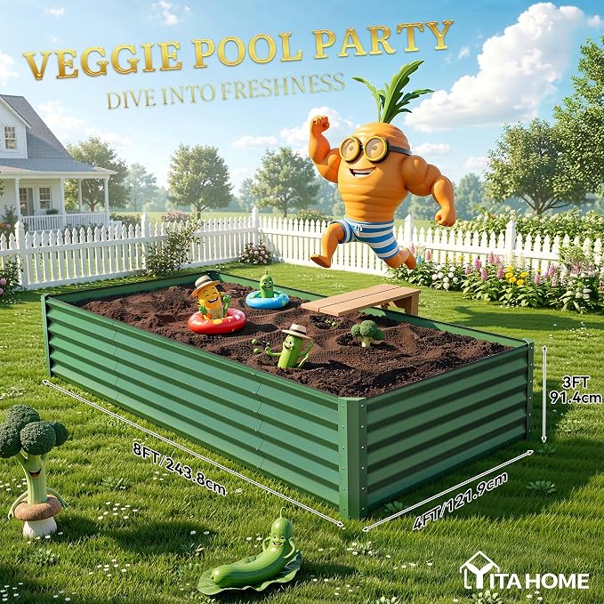 YITAHOME 8x4x3ft Large Raised Garden Bed Kit, Galvanized Metal Planter Box - Image 8