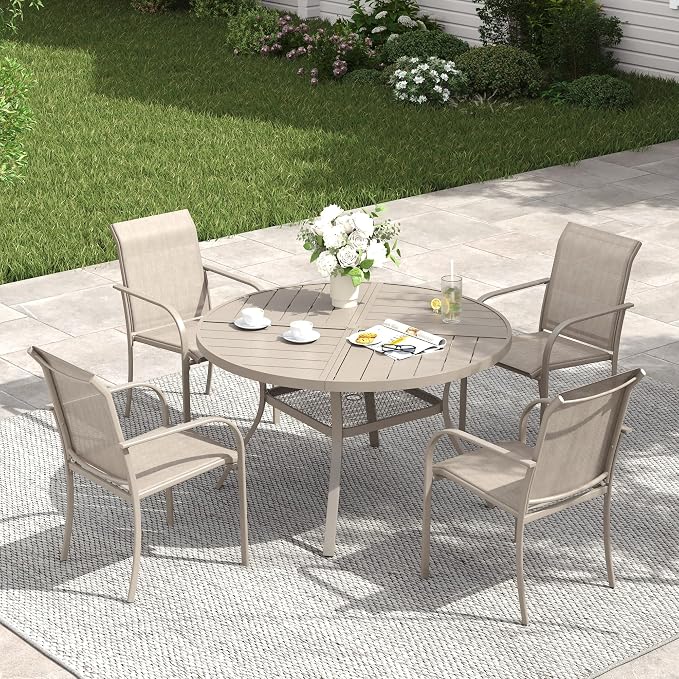 VICLLAX Patio Table and Chair Set of 4, All Weather Metal Round Outdoor Dining by HOME
