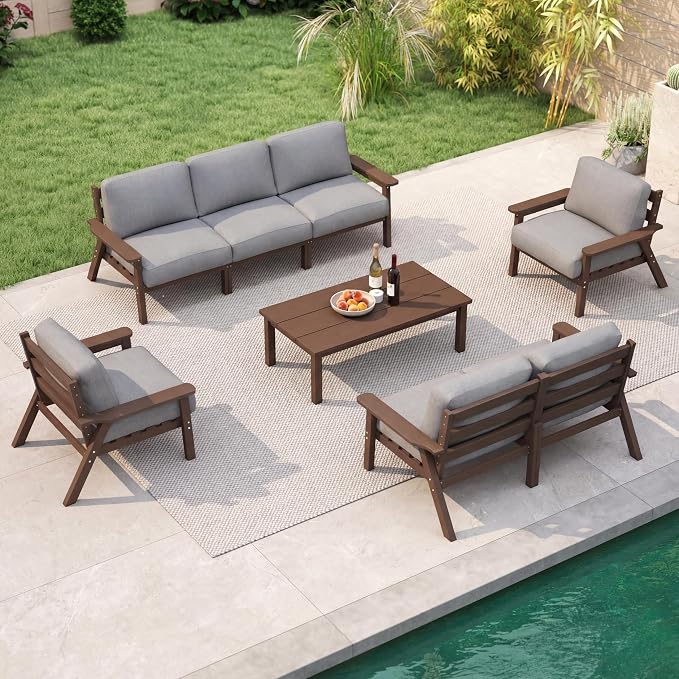 7 Piece Patio Furniture Set, HDPE Outdoor Sectional by PatioKingdom
