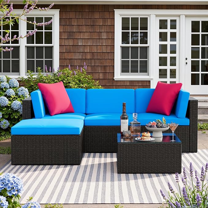 Devoko 5 Pieces Patio Furniture Sets All Weather Outdoor Sectional Patio Sofa by DEVOKO