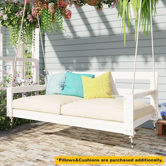 Harper & Bright Designs Patio Wooden Twin Size Porch Swing Daybed Frame - Image 5