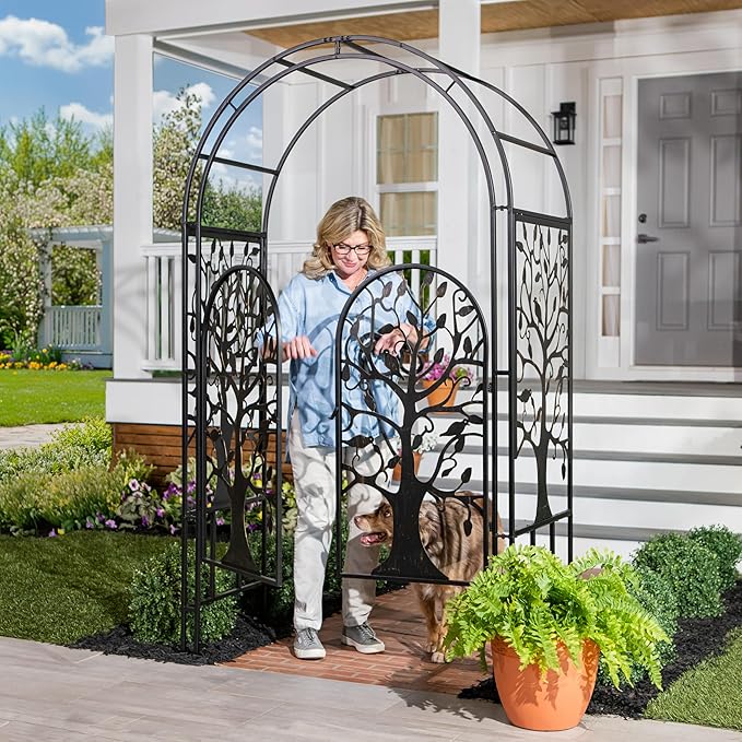 Plow & Hearth Arch Metal Outdoor Garden Arbor, 84 inches Tall, Iron Trellis - Image 3