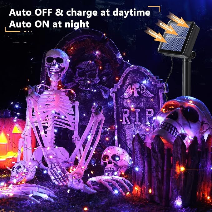 Brizled Orange & Purple Halloween Lights, 2 Pack Total 78FT 240 LED Solar - Image 6
