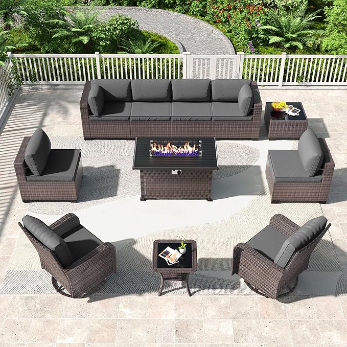 Kullavik 11 Pieces Outdoor Patio Furniture Set, PE Wicker Rattan Sectional Sofa by KULLAVIK