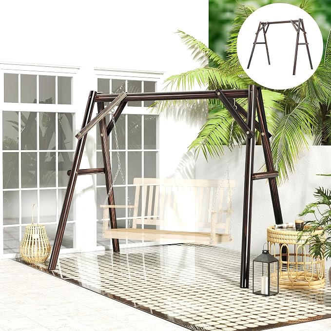 Outsunny 660 lbs Porch Swing Frame, Heavy Duty A-Frame Wooden Swing Stand - Image 9