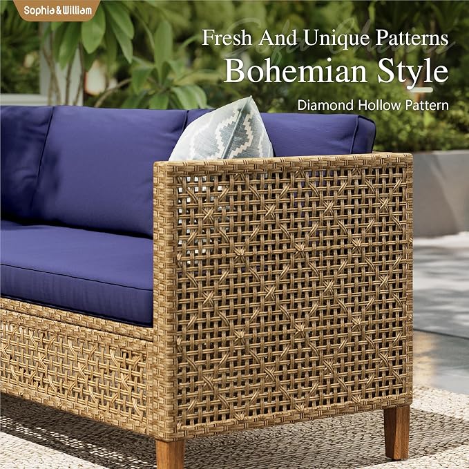 Sophia and William Boho Wicker Patio Furniture Set, Outdoor Rattan Sectional - Image 2