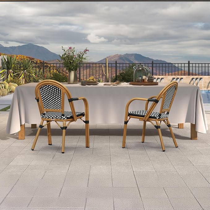 PURPLE LEAF French Bistro Chairs Set of 2 Aluminum Wicker Rattan Hand-Woven - Image 4
