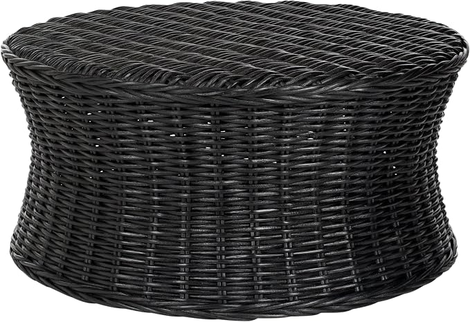 SAFAVIEH Home Collection Ruxton Black Rattan Round Coffee Table Ottoman by SAFAVIEH