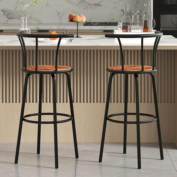 VECELO Bar Stools Set of 2, Swivel Counter Barstools - Image 3