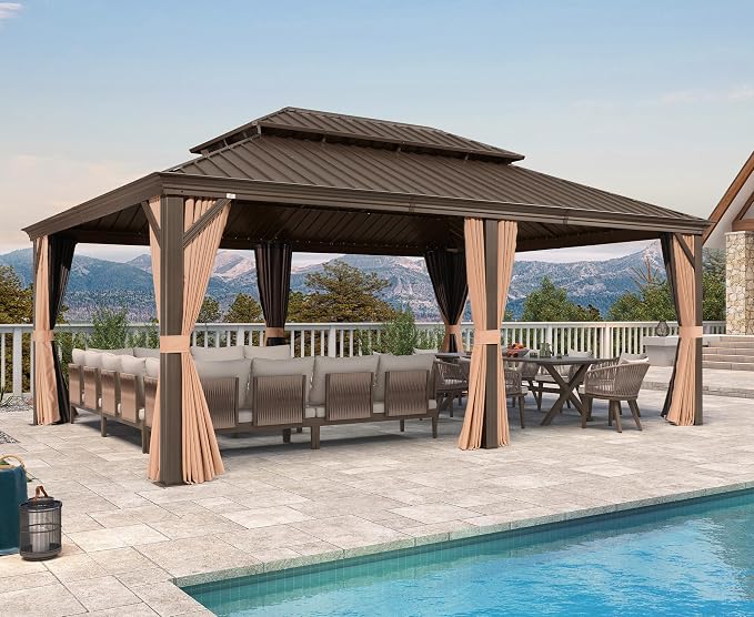PURPLE LEAF 14' X 20' Outdoor Hardtop Gazebo Patio Wide Aluminum Frame Metal - Image 2