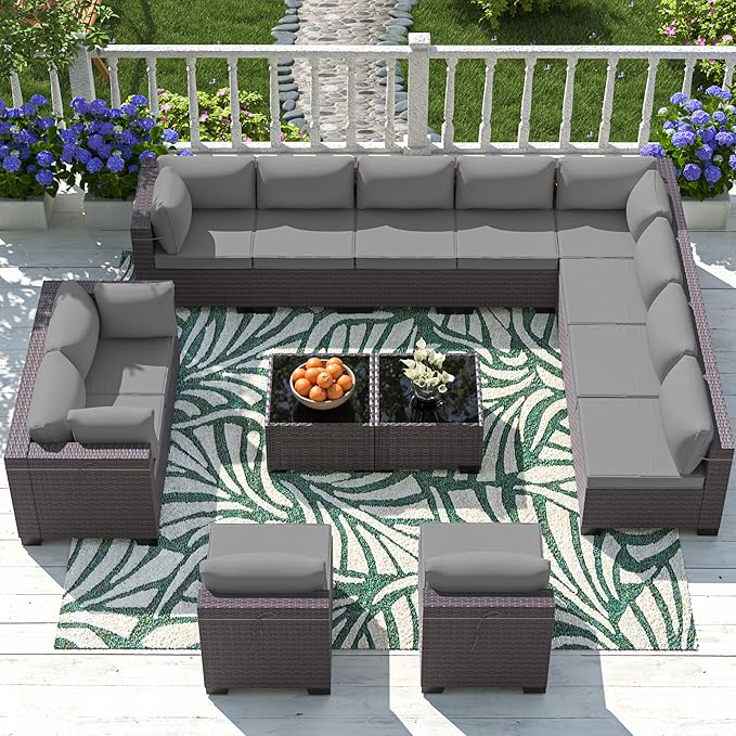 Outdoor Patio Furniture Set, 14 Pieces Outdoor Sectional Furniture Patio Sofa by ASJMR