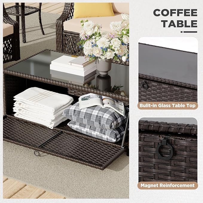 HOMREST 5 Piece Patio Furniture Set, Wicker Outdoor Conversation Sofa Set - Image 6