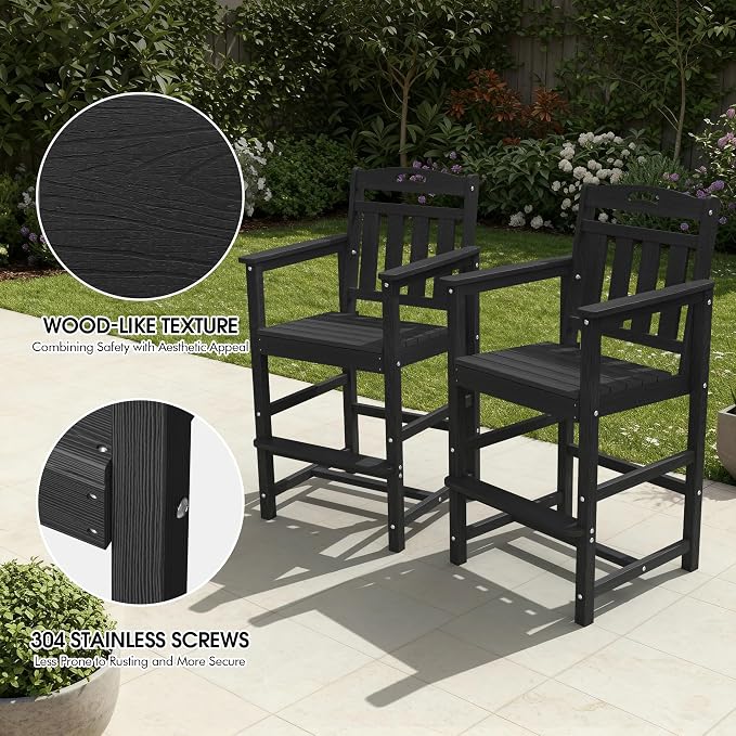 Ciokea Heavy Duty Bar Height Chair, 380lbs Outdoor Adirondack Tall Bar Chair - Image 3