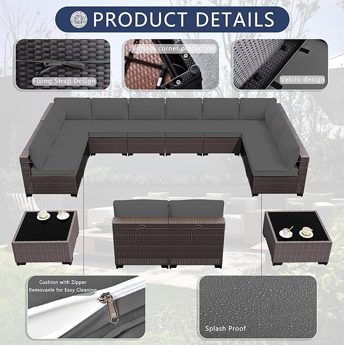 Outdoor Patio Furniture Set, 14 Pieces Outdoor Sectional Furniture Patio Sofa - Image 4