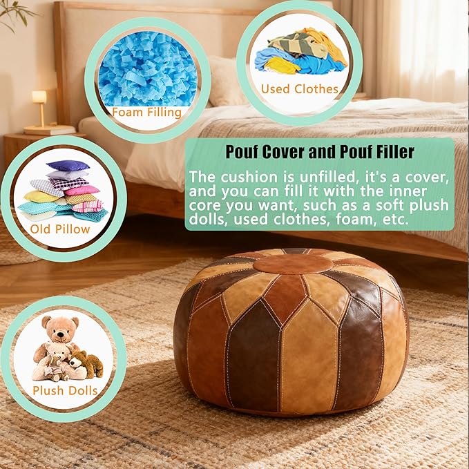 Thgonwid Unstuffed Moroccan Faux Leather Pouf Ottoman - Image 6