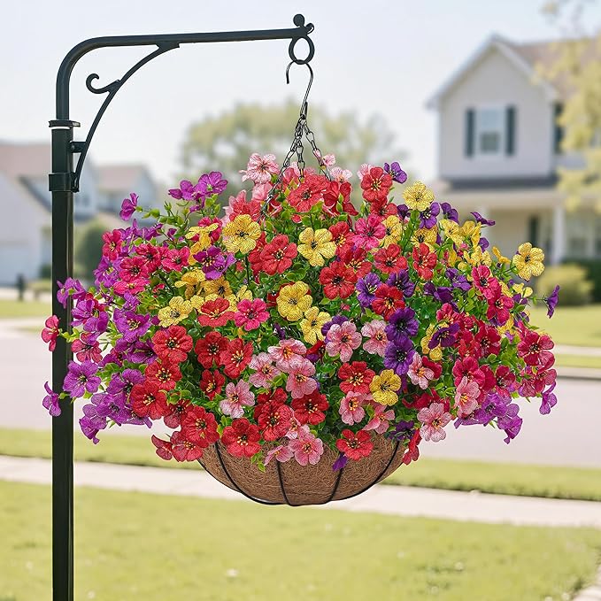 2 Set Artificial Faux Hanging Plants Flowers Basket - Image 2